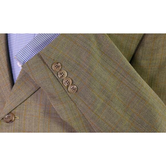 Corneliani Gold Blue Woven Windowpane 3-Btn Super 100s Wool Blazer 40R - Picture 6 of 9